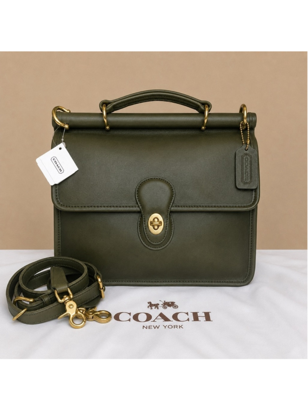 Vintage COACH WILLIS Loden Moss Green Top Handle Turn Lock Satchel 9927 COA NWT